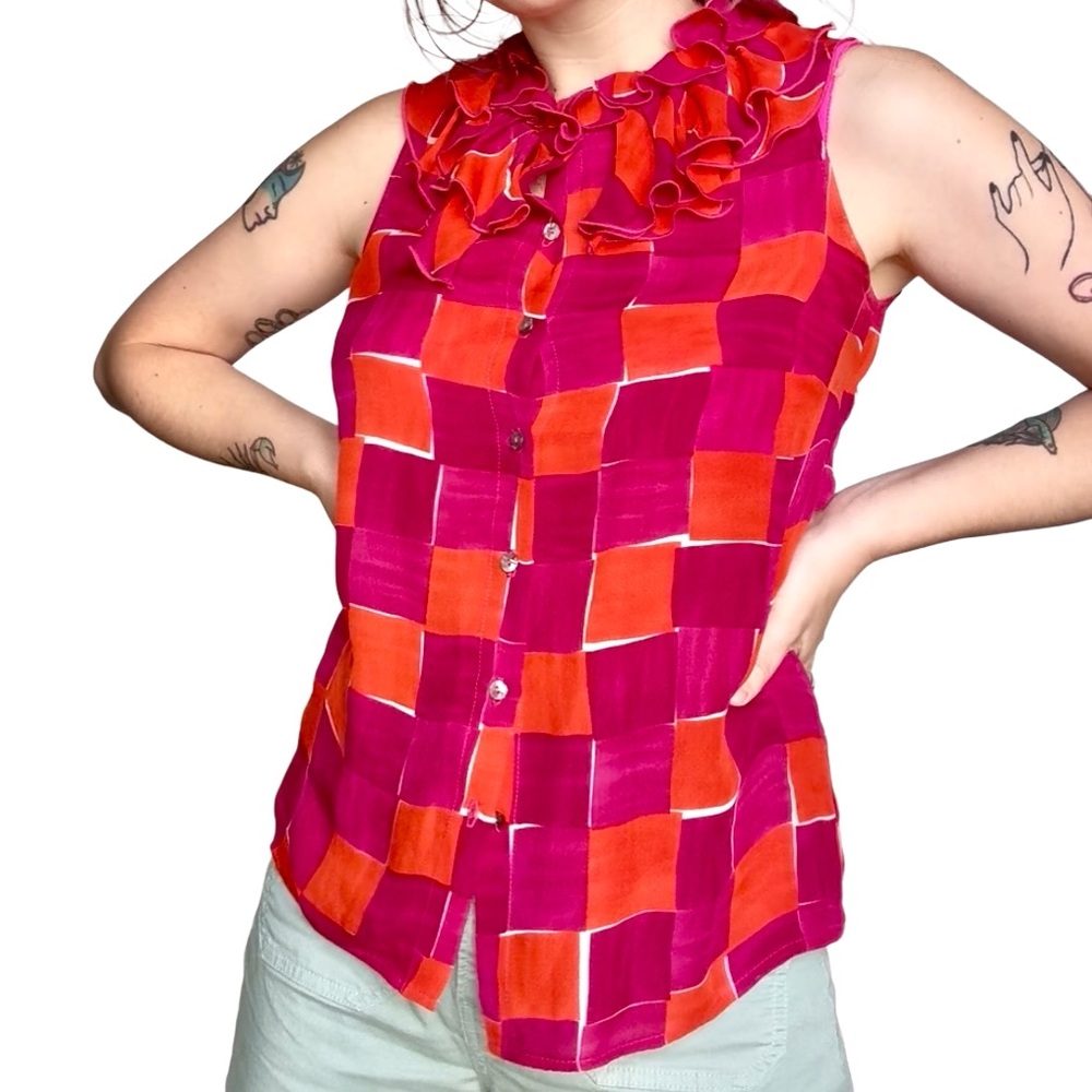 Sara Campbell Pink and Orange Checkered Blouse